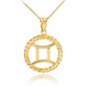 10k Real Solid Gold Gemini Zodiac Sign Necklace
